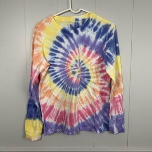 Ivory Ella Tie Dye Rainbow Long Sleeve Cotton Casual T-Shirt Medium Colorful